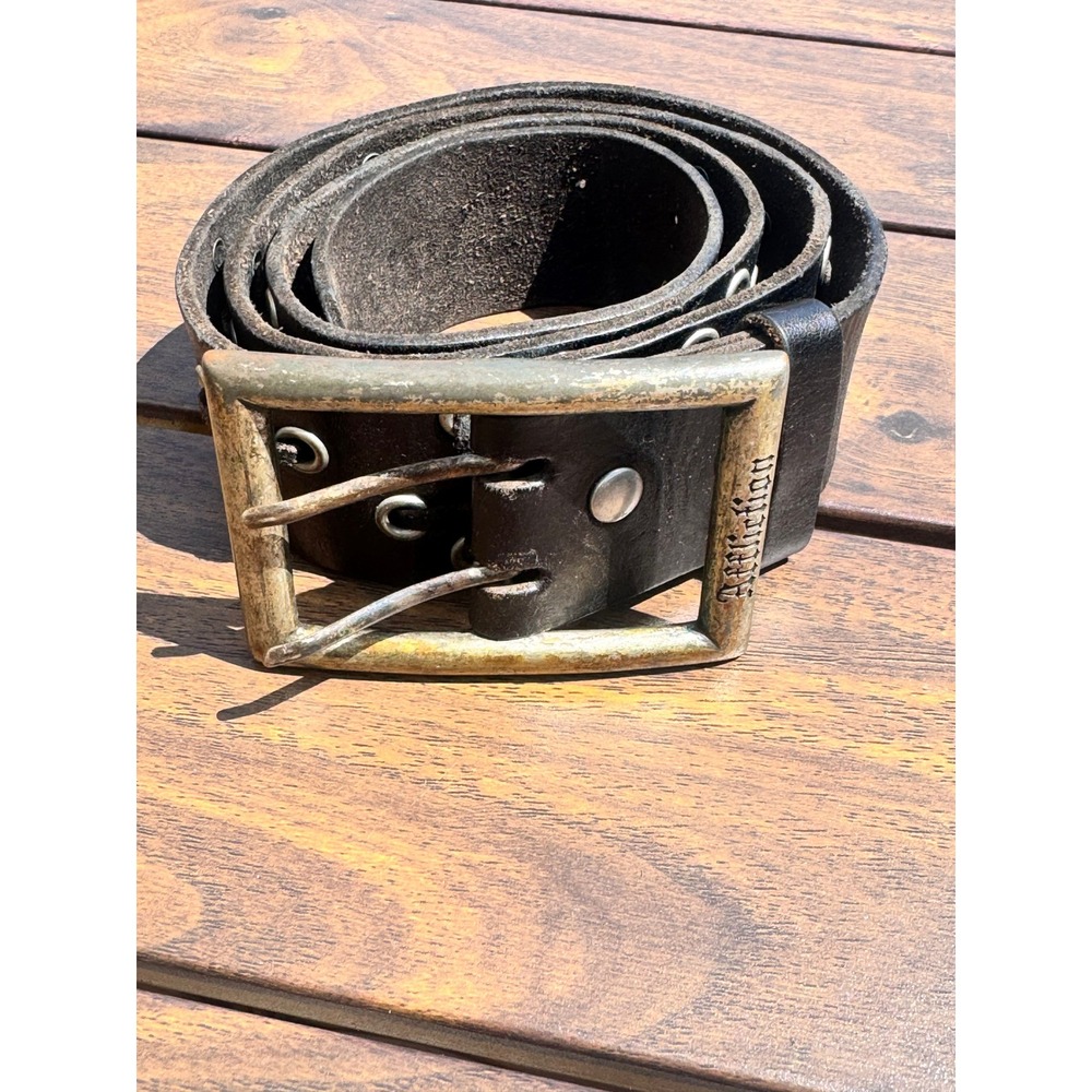 Affliction Live Fast Mens Black Leather Belt XL Cross Stitch Grommet Biker Belt